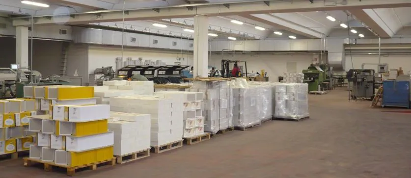 Interno di capannone industriale con impianto elettrico e illuminazione installata da Braga Elettroimpianti.
