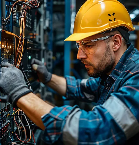 Elettricista che lavora ad quandro elettrico