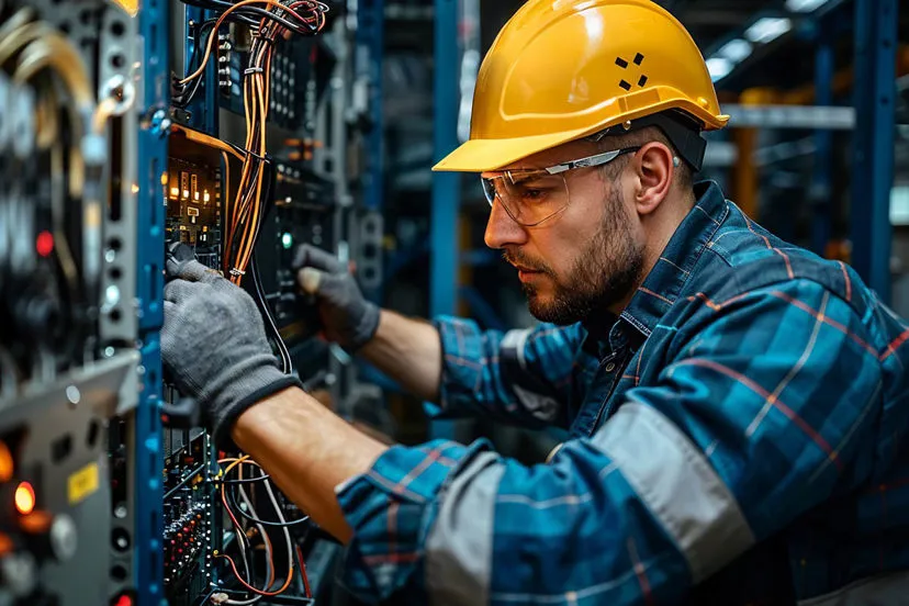 Elettricista che lavora ad quandro elettrico